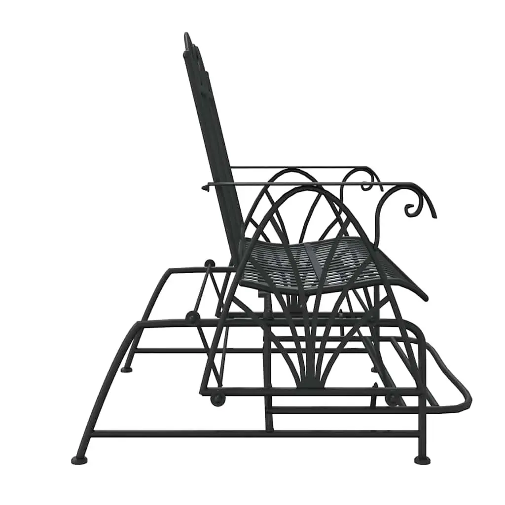 Steel Rocking Garden Bench Black 114cm Outdoor 2-Seater Patio Furniture