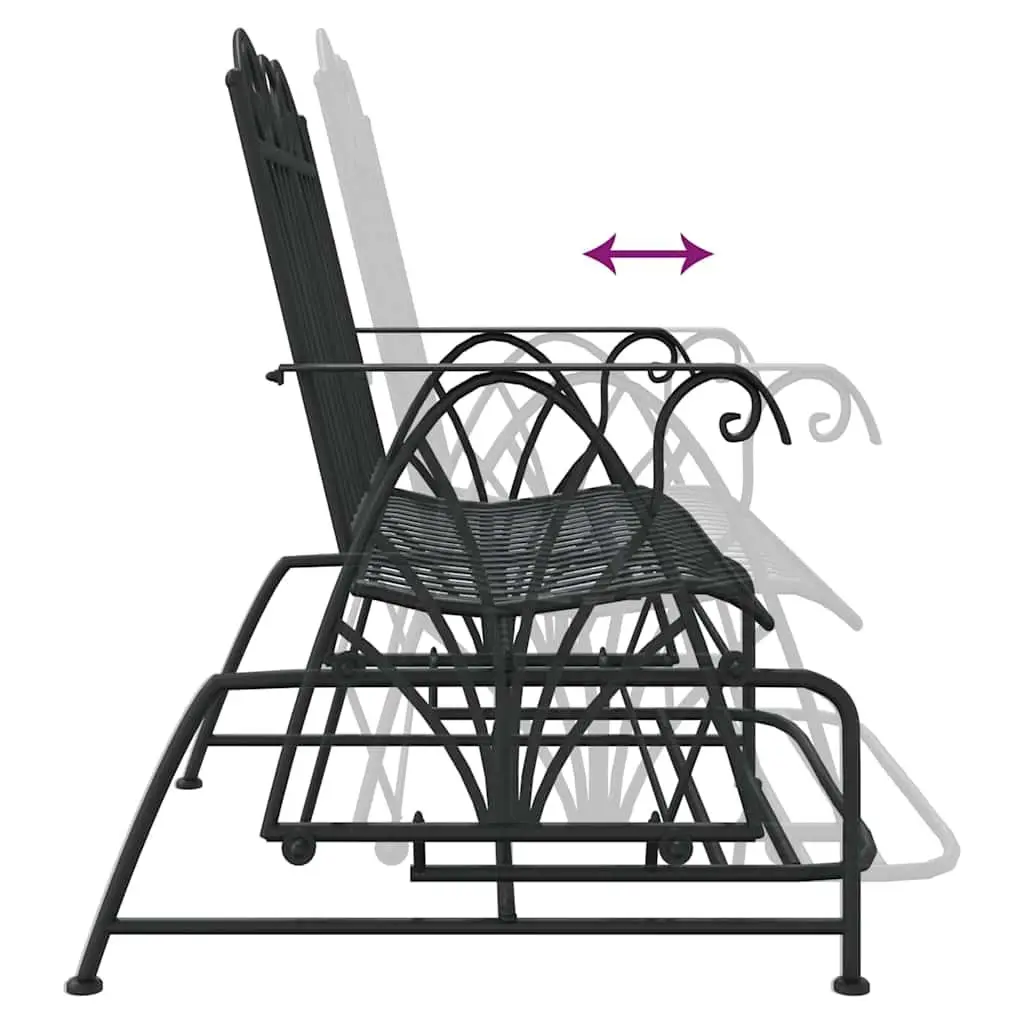 Steel Rocking Garden Bench Black 114cm Outdoor 2-Seater Patio Furniture