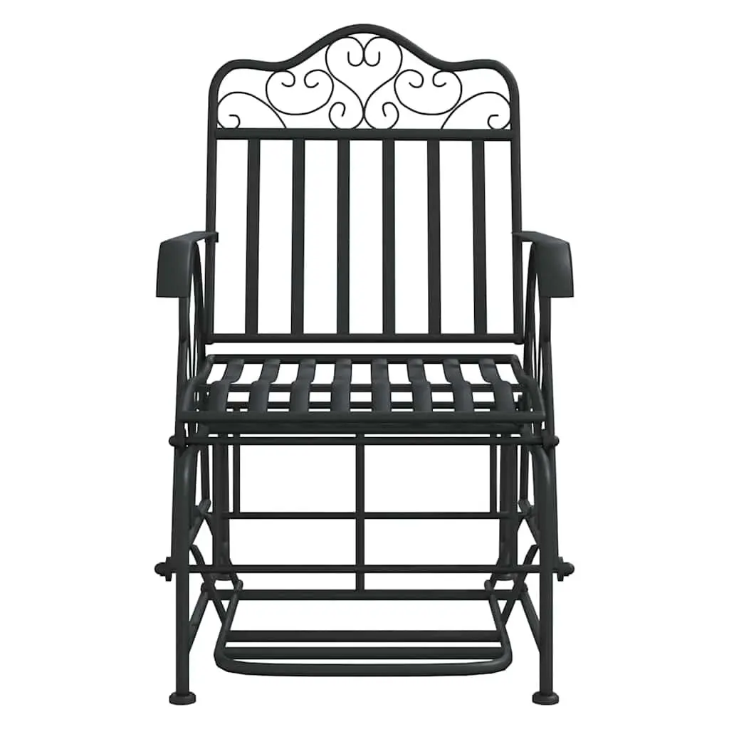 Outdoor Glider Bench Rocking Chair 61cm Black Steel Patio Seating