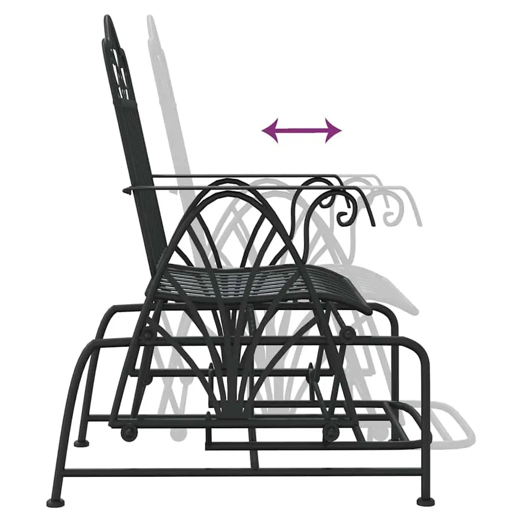 Outdoor Glider Bench Rocking Chair 61cm Black Steel Patio Seating