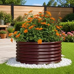 Garden Planter Raised Bed Outdoor Galvanised Steel 80x80x36cm Brown