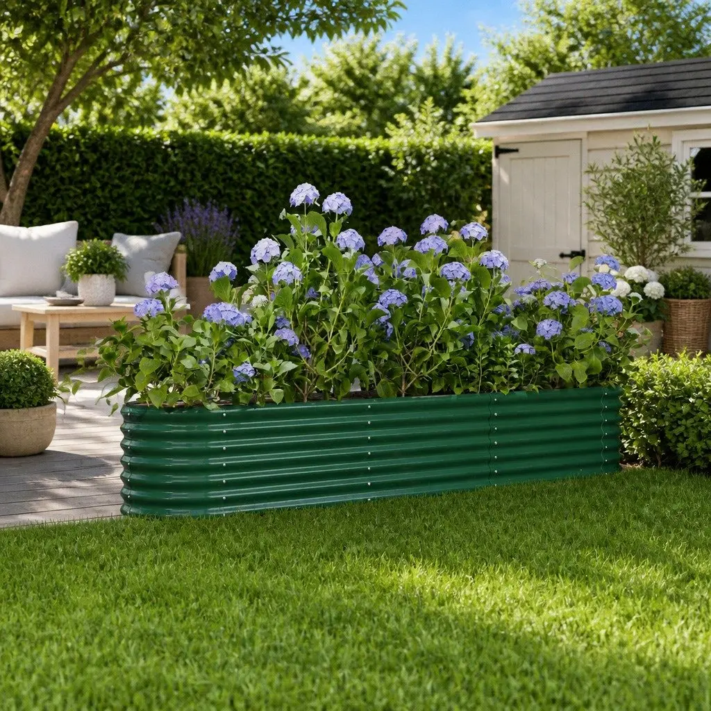 Garden Raised Bed Planter Box Outdoor Vegetable Flower Herb Pot 224 x 40 x 36 cm Green Steel