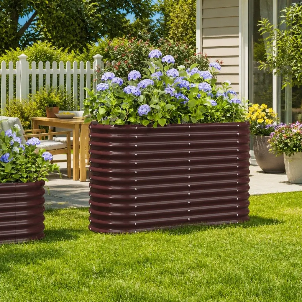 Garden Raised Bed Planter Box Galvanised Steel Frame 114 x 40 x 68 cm Brown Outdoor
