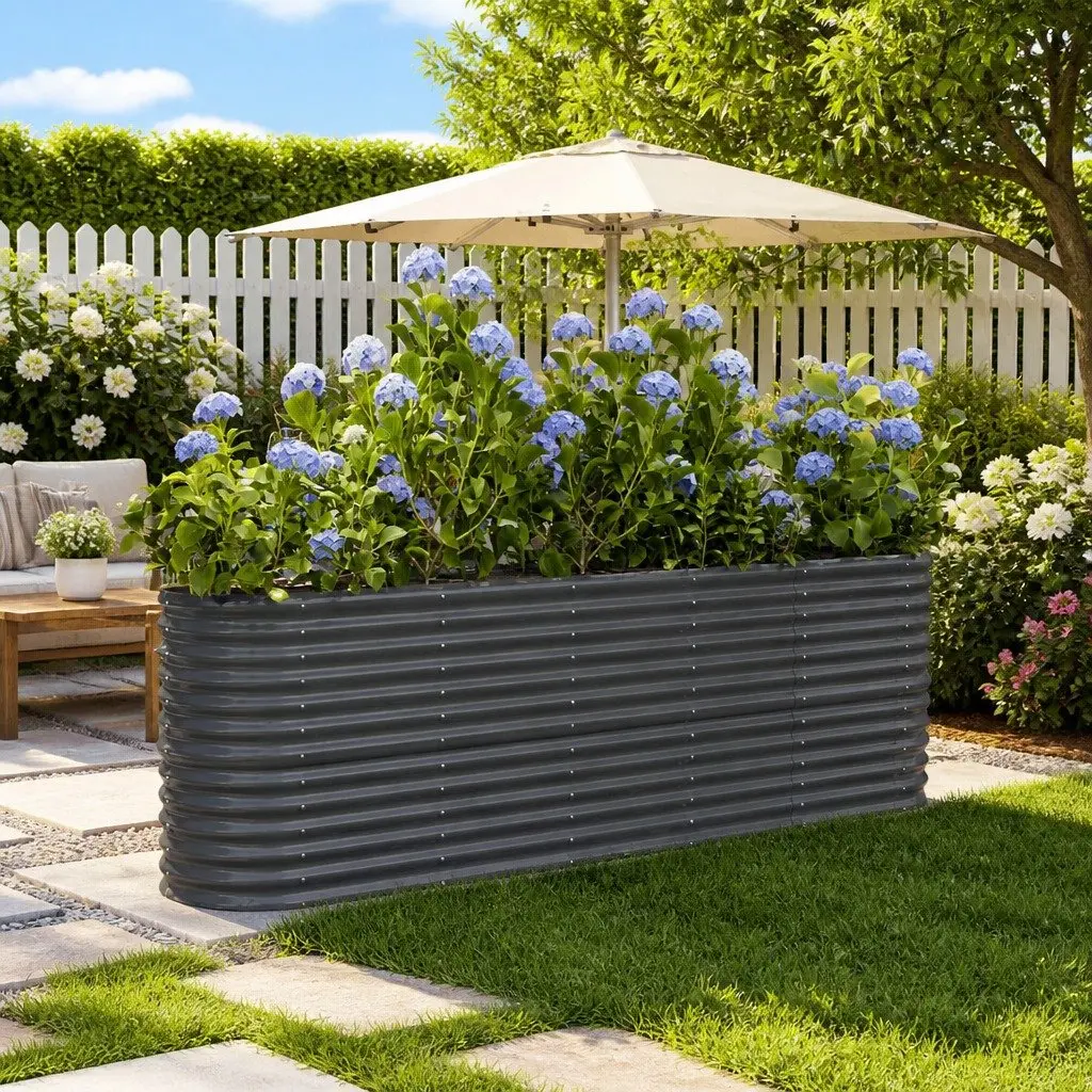 Garden Raised Bed Planter Box Outdoor Planting 224 x 40 x 68 cm Grey Galvanised Steel Frame