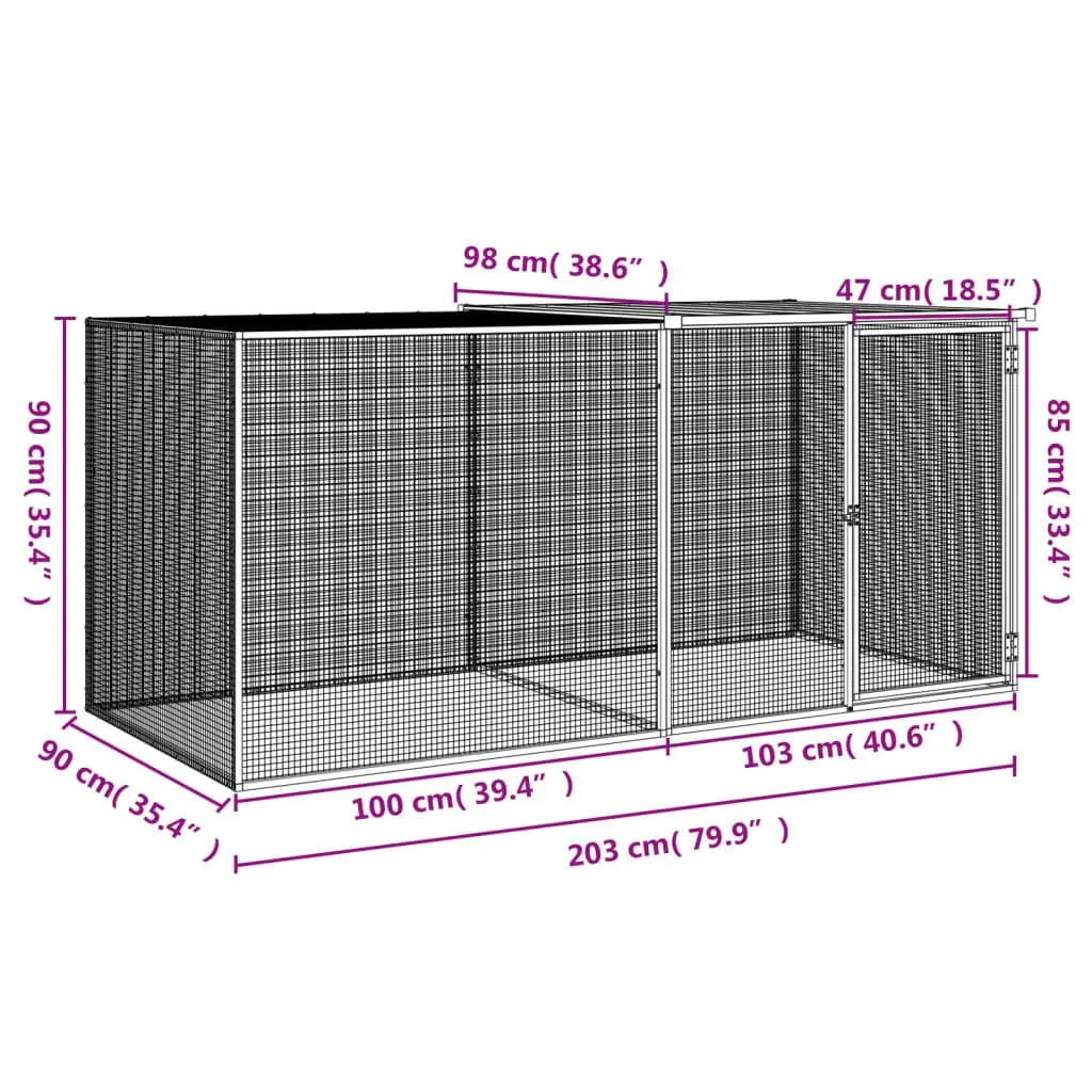 Chicken Cage with Roof for Chickens 203x98x90 cm Galvanised Steel Anthracite