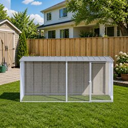 Chicken Cage with Roof Grey Galvanised Steel Outdoor Hen Coop Run Pen