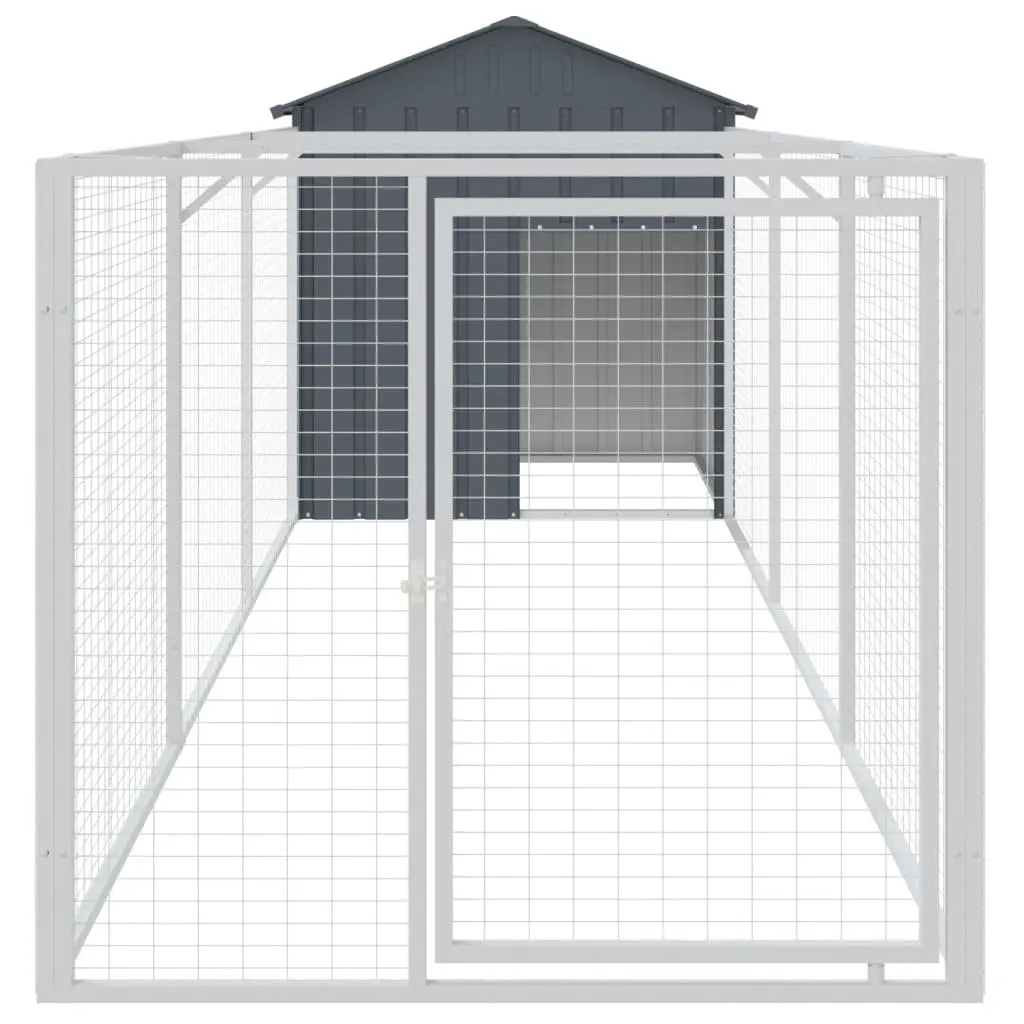 Dog House Extended Run 117 x 405 x 123 cm Anthracite Galvanised Steel Outdoor Kennel Cage
