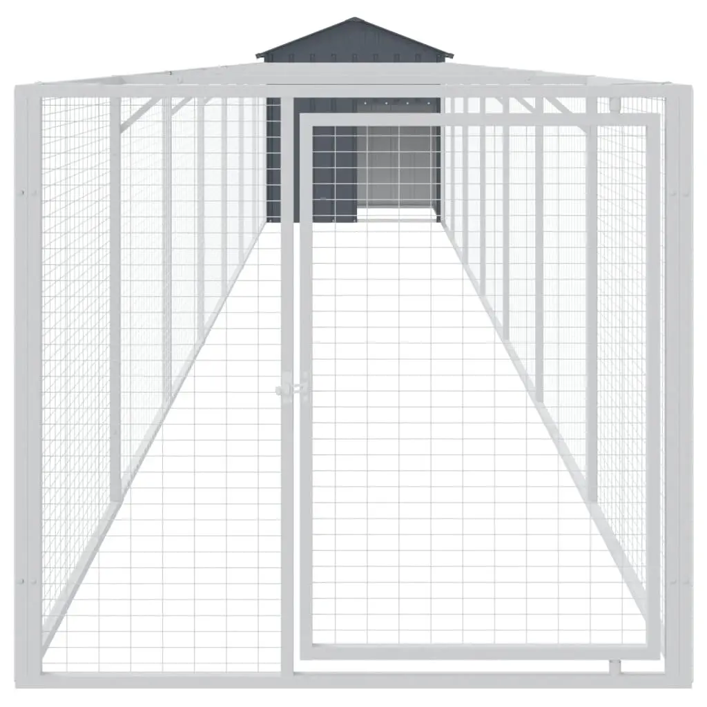 Dog House with Run Outdoor Pet Kennel Shelter 117 x 81 x 123 cm Anthracite Galvanised Steel
