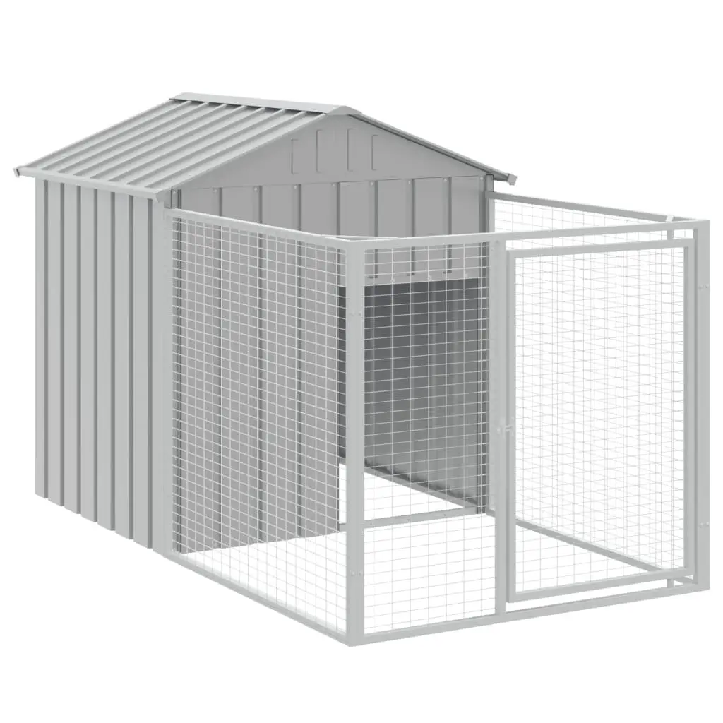 Dog Kennel Outdoor Pet House with Run Large Grey Galvanised Steel Enclosure