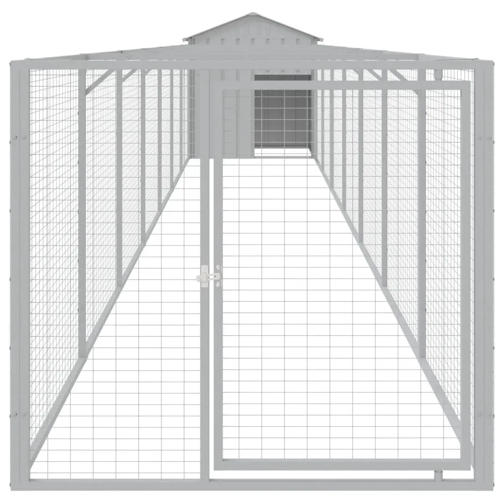Dog House with Run Outdoor Kennel 117 x 81 x 123 cm Grey Galvanised Steel