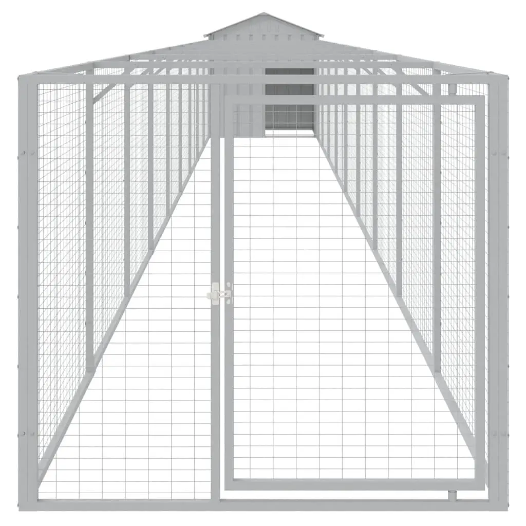 Dog House with Run Outdoor Pet Enclosure Light Grey Galvanised Steel