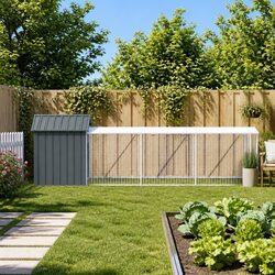 Chicken Cage with Run Anthracite Galvanised Steel Coop Small Animal Habitat