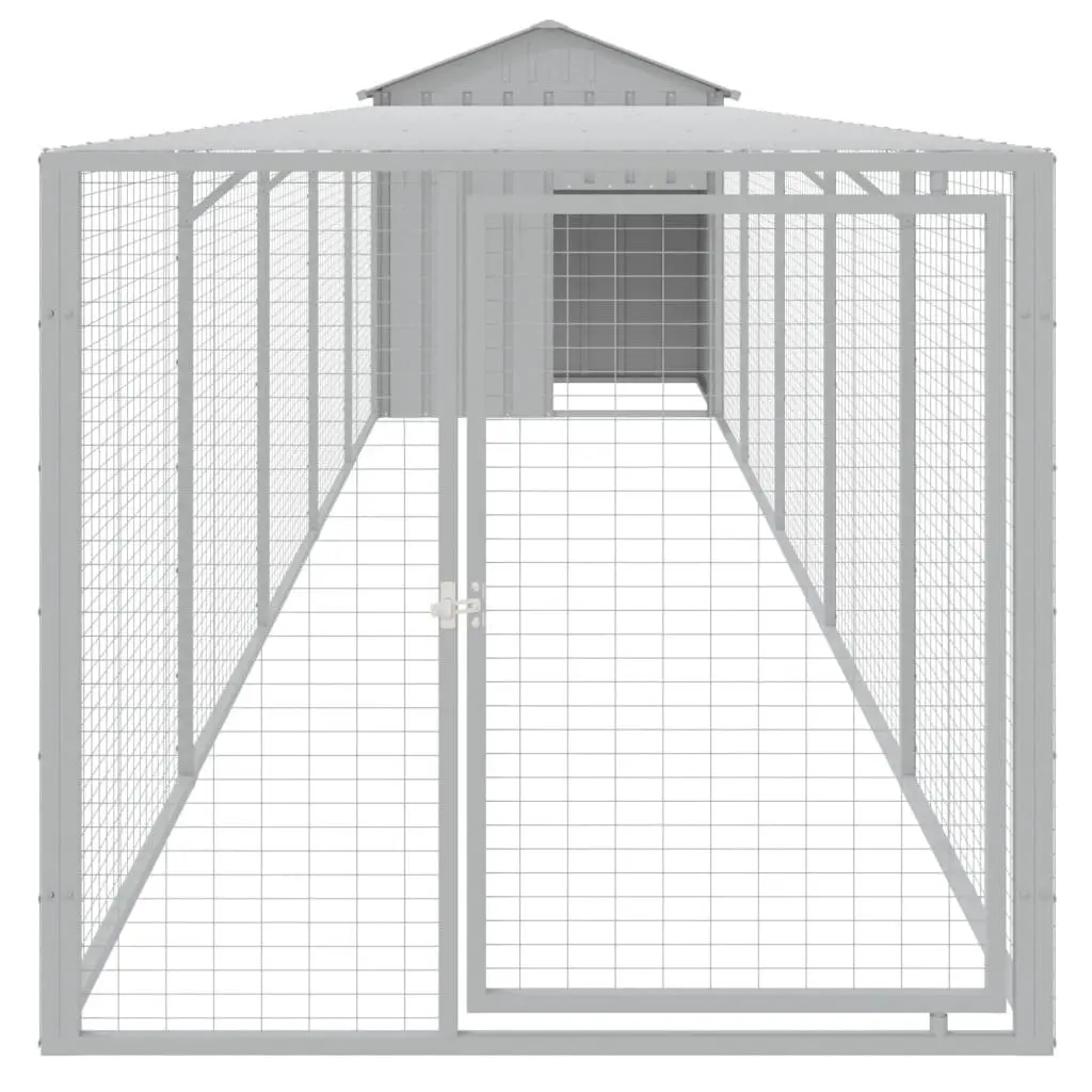 Chicken Cage with Run for Chickens 117x609x123 cm Grey Galvanised Steel