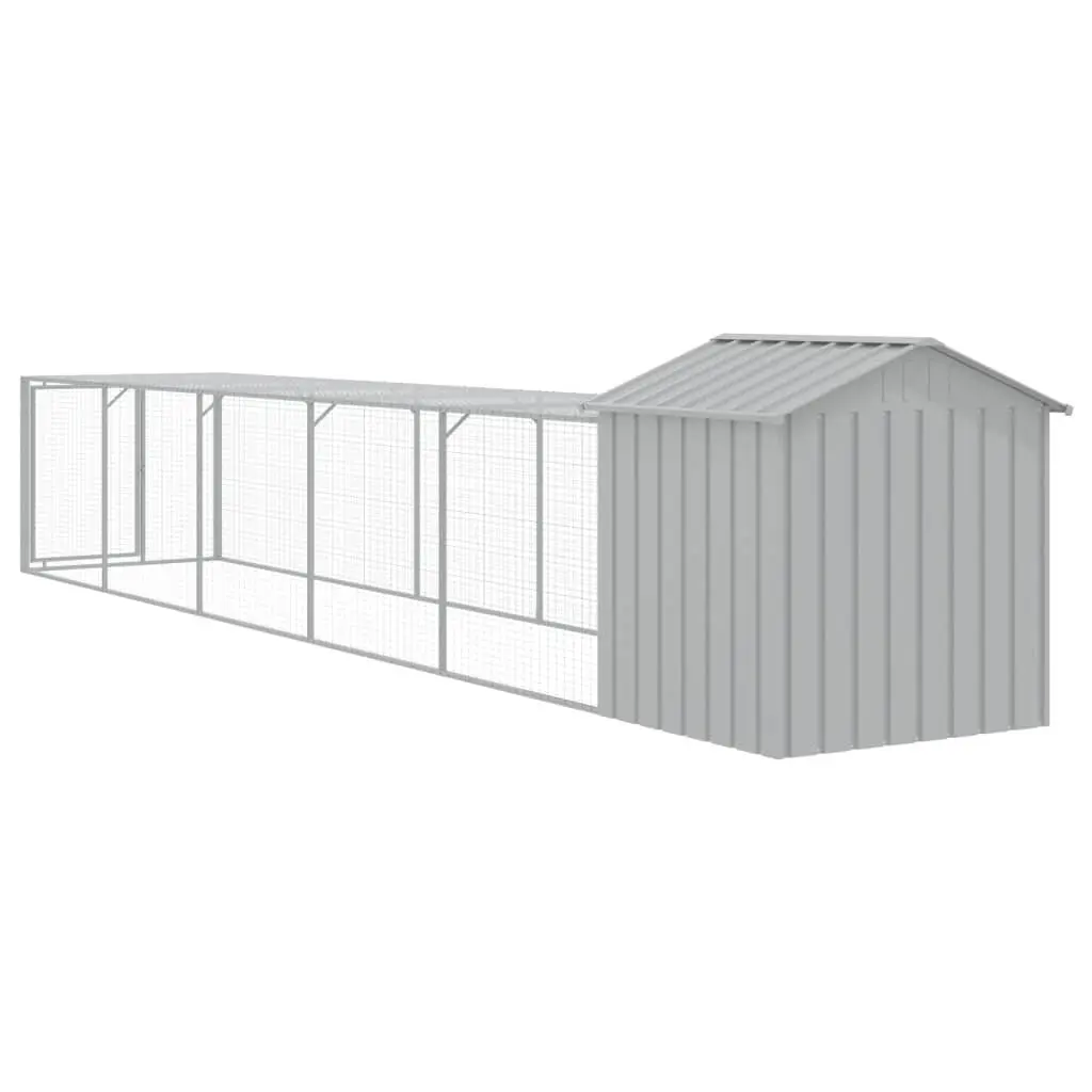 Chicken Cage with Run for Chickens 117x609x123 cm Grey Galvanised Steel