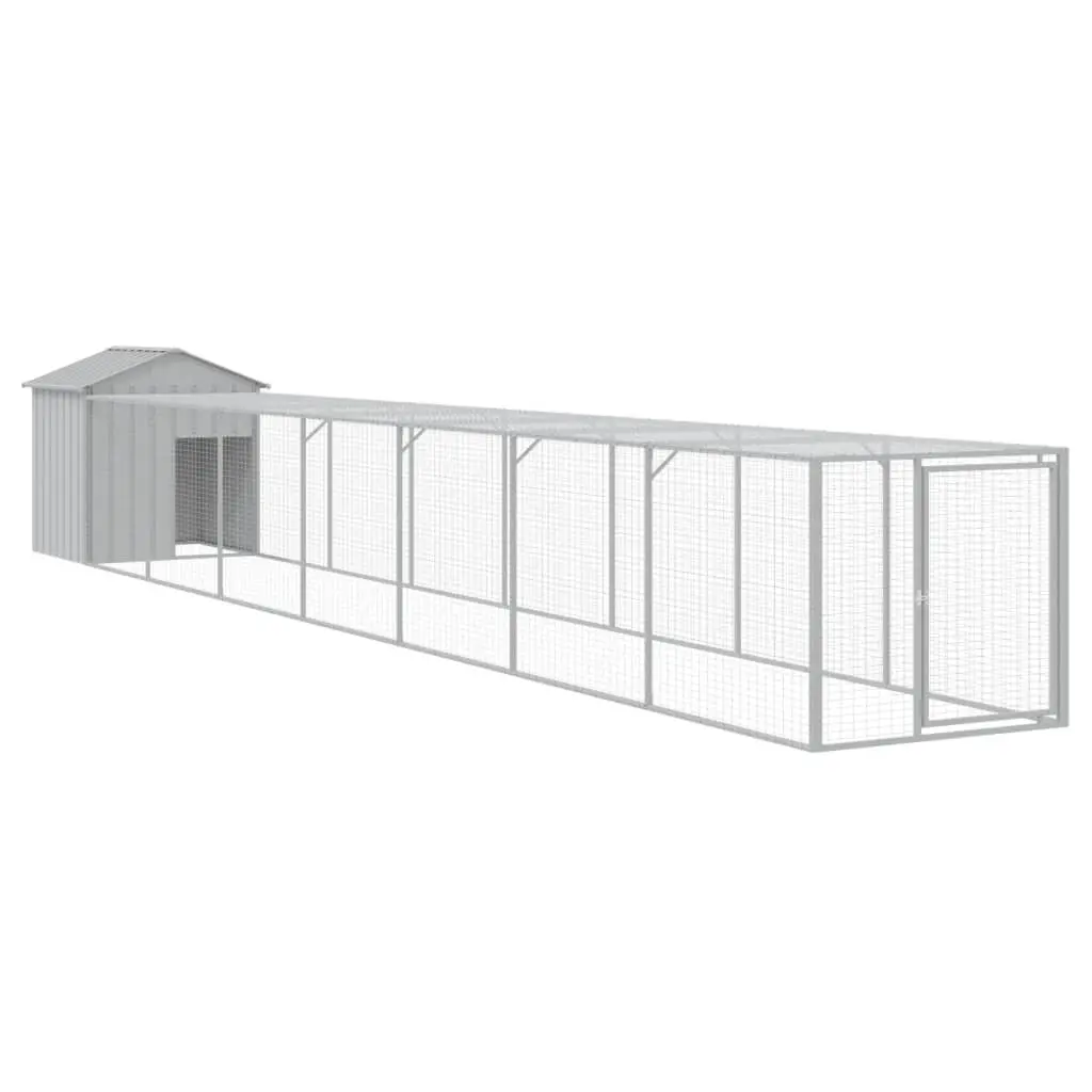 Chicken Cage with Run Small Animal Habitat Light Grey Galvanised Steel Coop