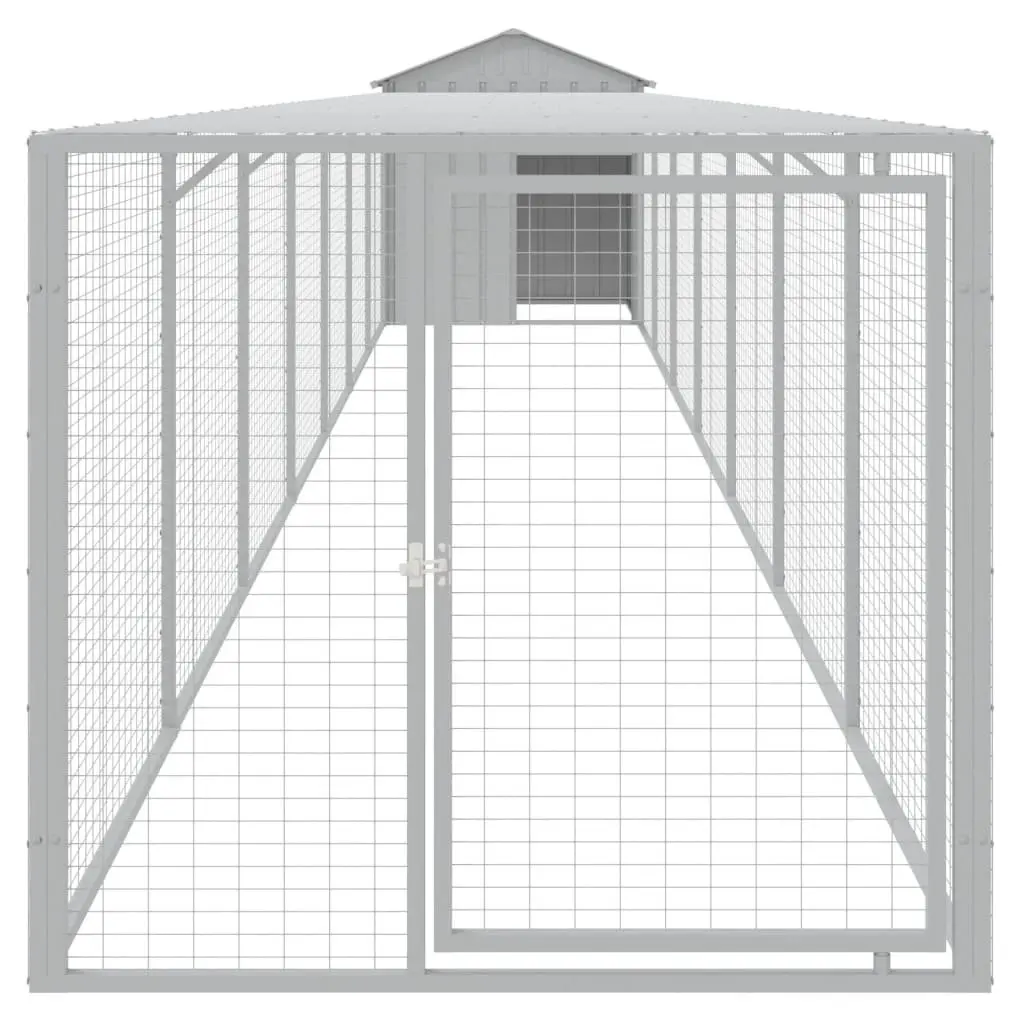 Chicken Cage with Run Small Animal Habitat Light Grey Galvanised Steel Coop