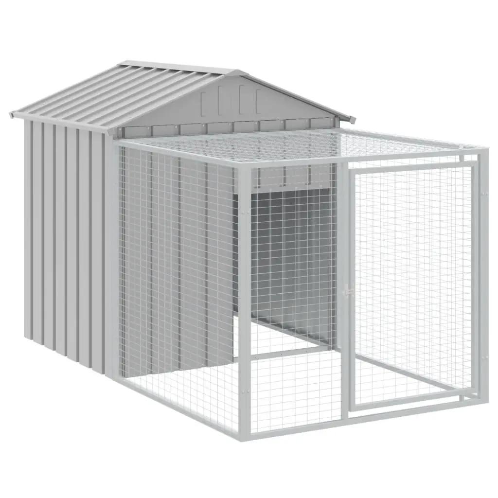 Chicken Cage with Run Small Animal Habitat Light Grey Galvanised Steel Coop