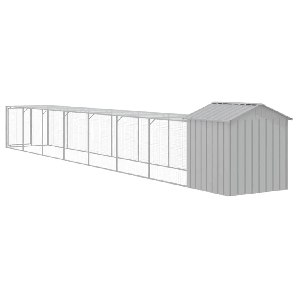 Chicken Cage with Run Small Animal Habitat Light Grey Galvanised Steel Coop