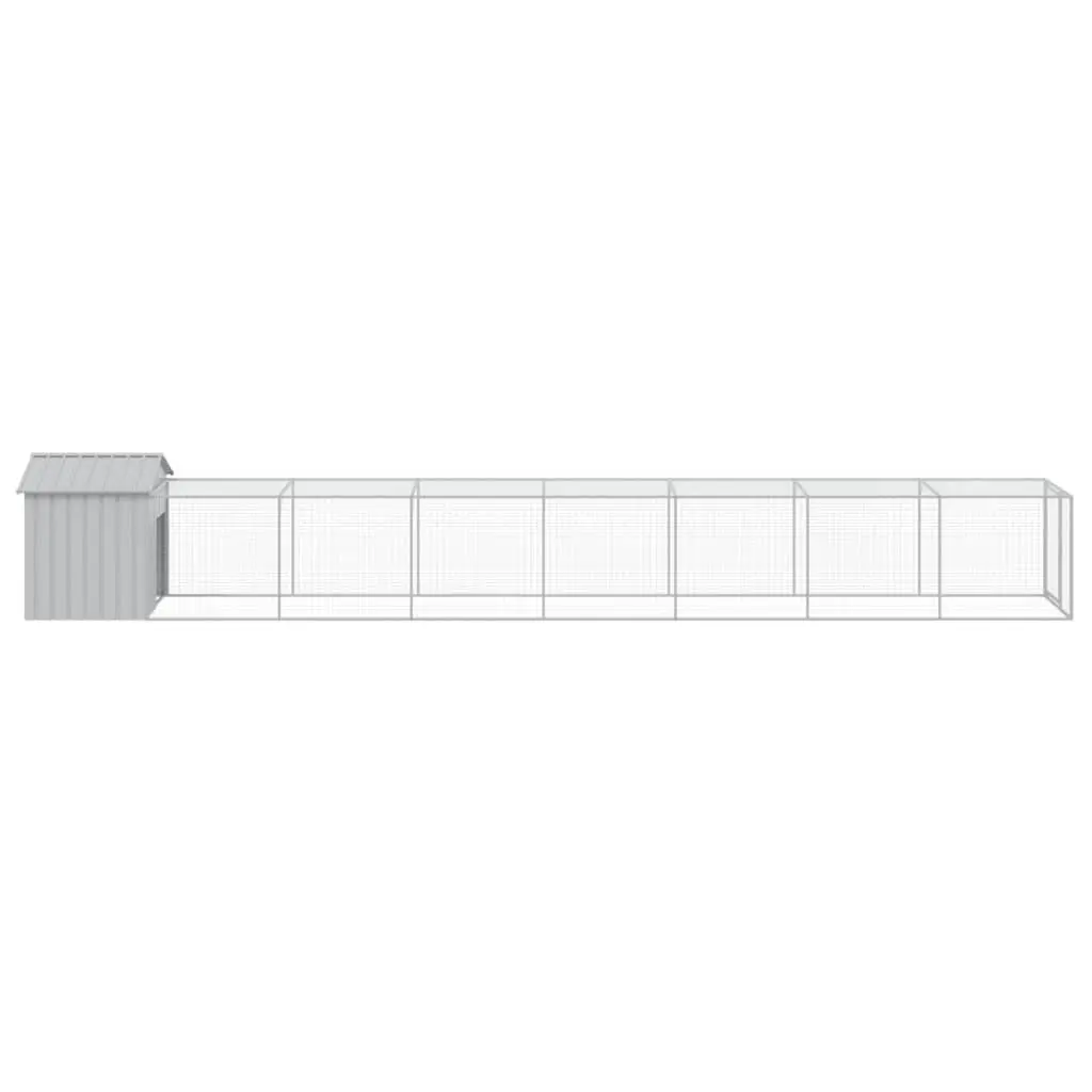 Chicken Cage with Run Small Animal Habitat Light Grey Galvanised Steel Coop
