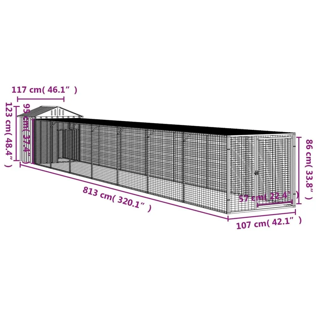 Chicken Cage with Run Small Animal Habitat Light Grey Galvanised Steel Coop