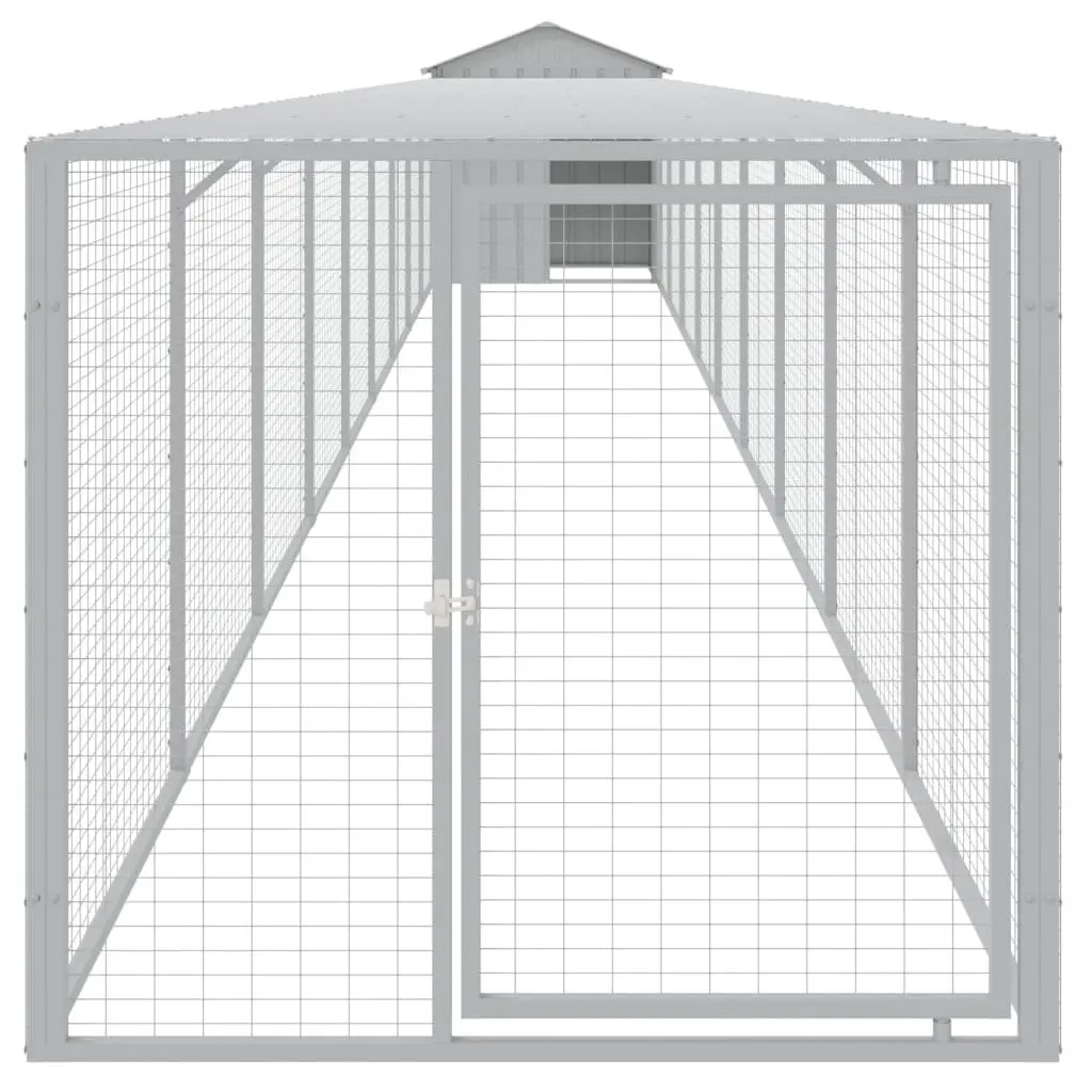Chicken Cage with Run Grey 117x1017x123 cm Galvanised Steel Coop Hen House