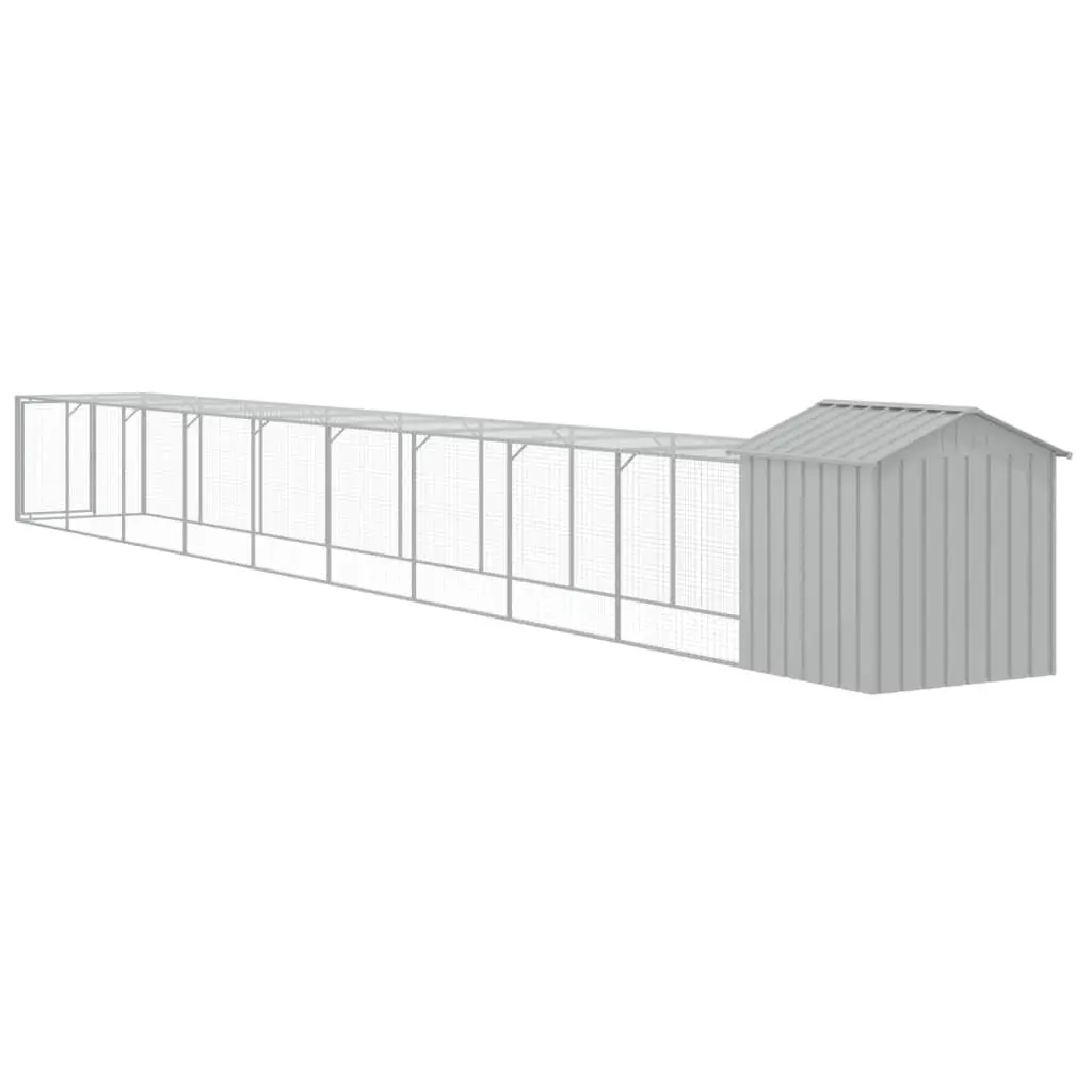 Chicken Cage with Run Grey 117x1017x123 cm Galvanised Steel Coop Hen House
