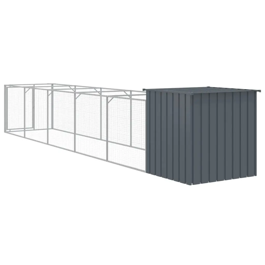 Dog House with Run Outdoor Kennel 110 x 609 x 110 cm Anthracite Galvanised Steel