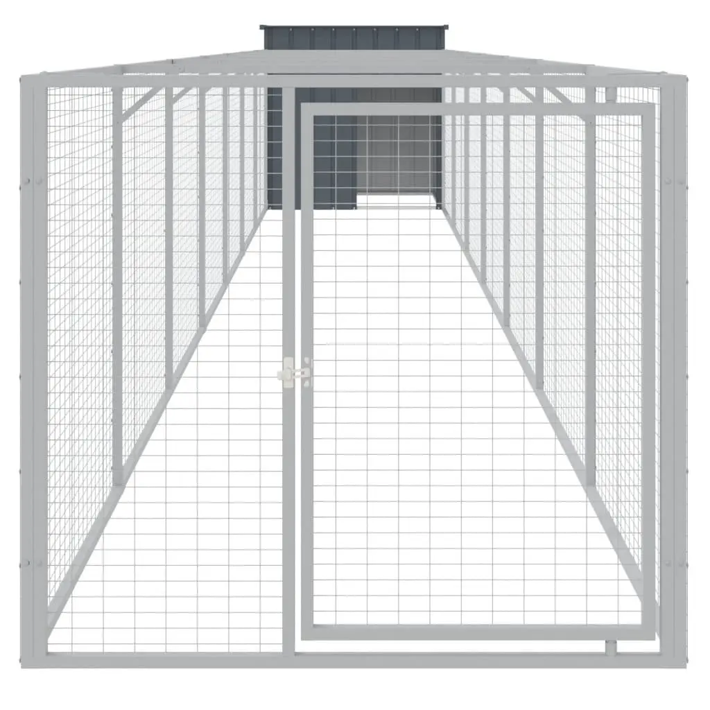 Dog House with Run Outdoor Kennel Cage Shelter Anthracite Galvanised Steel 110 x 813 x 110 cm