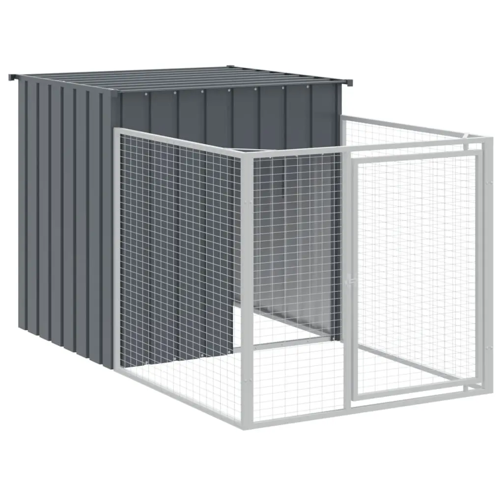 Dog House with Run Outdoor Kennel Cage Shelter Anthracite Galvanised Steel 110 x 813 x 110 cm