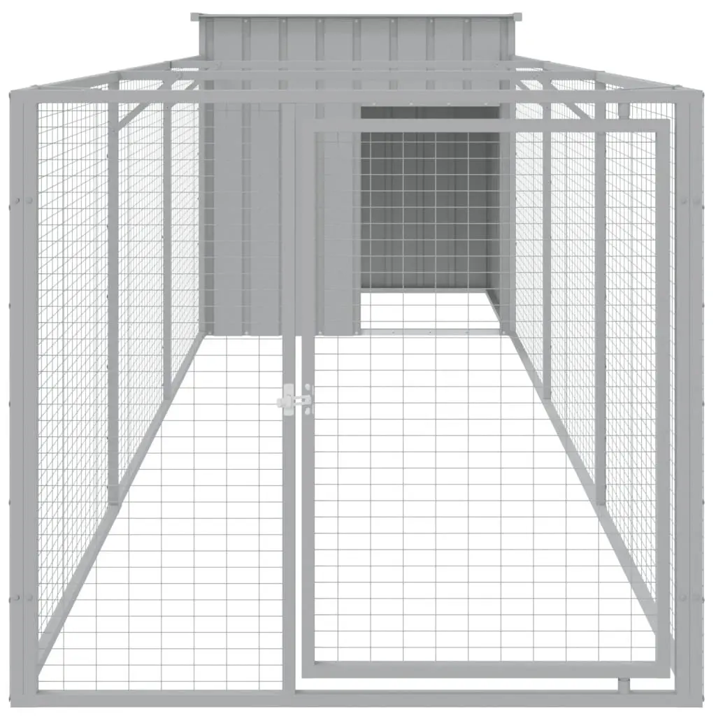 Dog House with Run Outdoor Pet Kennel Light Grey Galvanised Steel 110 x 405 x 110 cm