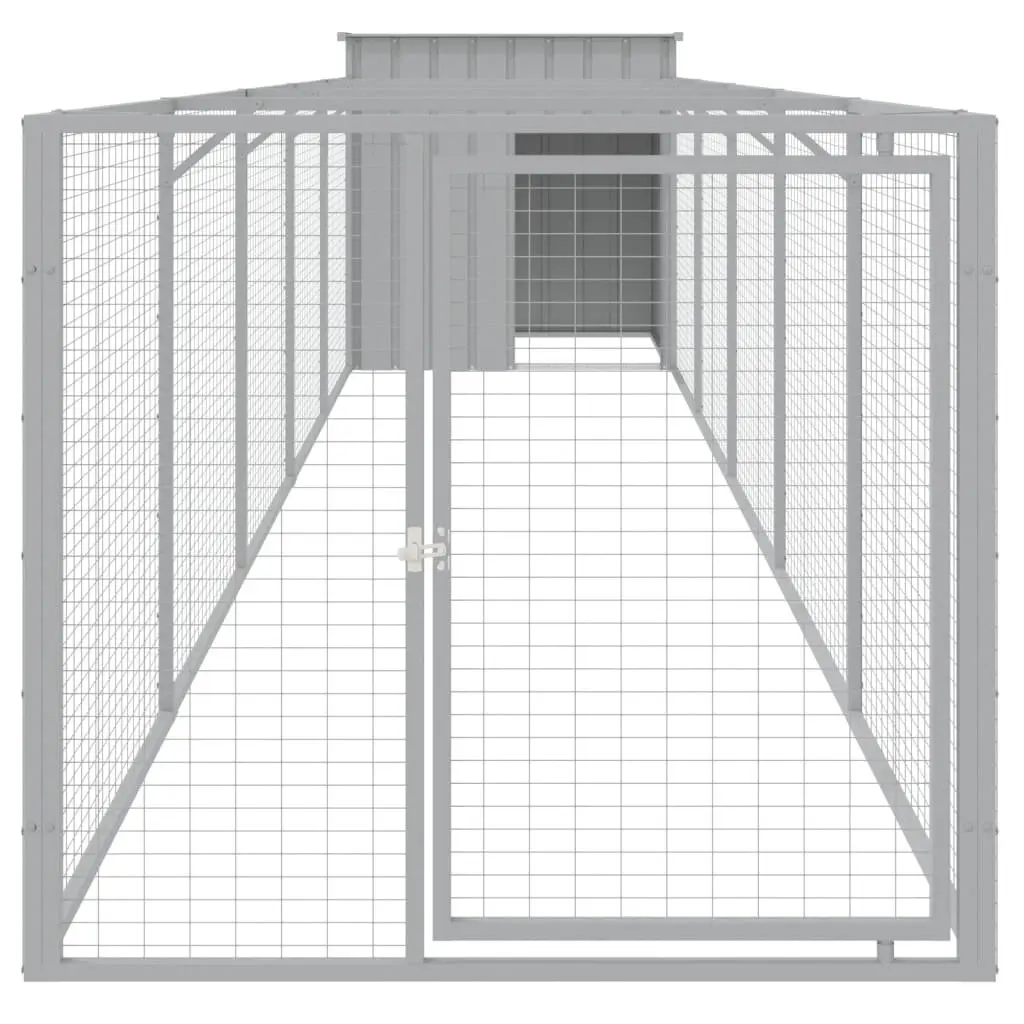 Dog House with Run Outdoor Pet Kennel Enclosure Light Grey Galvanised Steel 110 x 609 x 110 cm