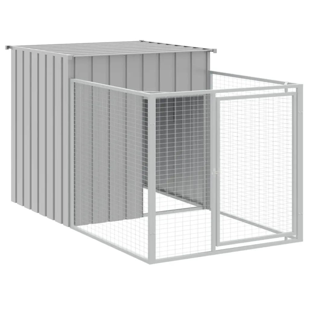 Dog House with Run Outdoor Pet Kennel Enclosure Light Grey Galvanised Steel 110 x 609 x 110 cm
