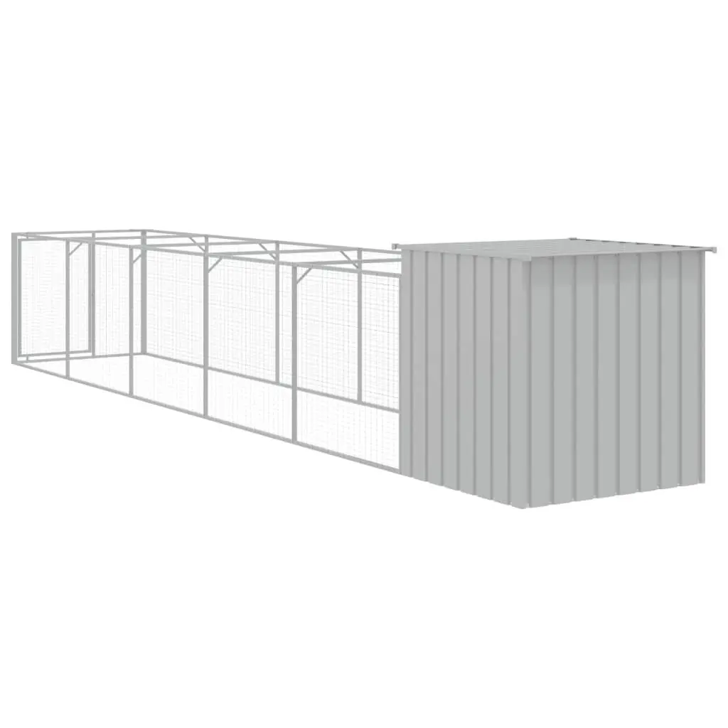 Dog House with Run Outdoor Pet Kennel Enclosure Light Grey Galvanised Steel 110 x 609 x 110 cm