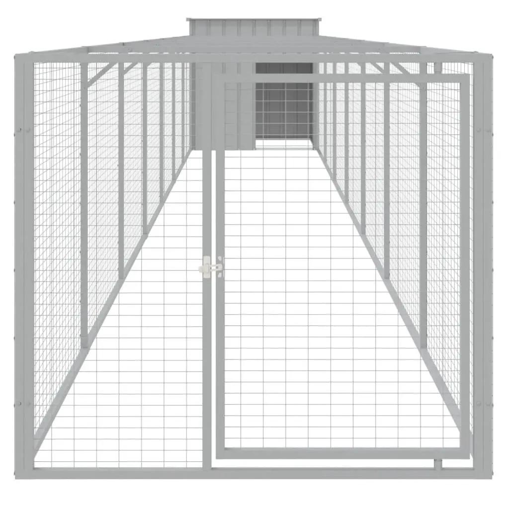 Dog House with Run Outdoor Pet Kennel Enclosure Light Grey Galvanised Steel