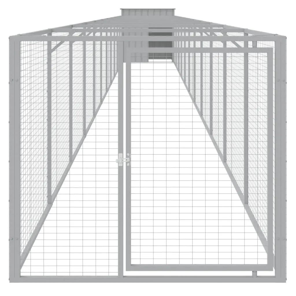 Dog House with Run Outdoor Pet Kennel Cage Enclosure 110 x 122 x 110 cm Grey Galvanised Steel