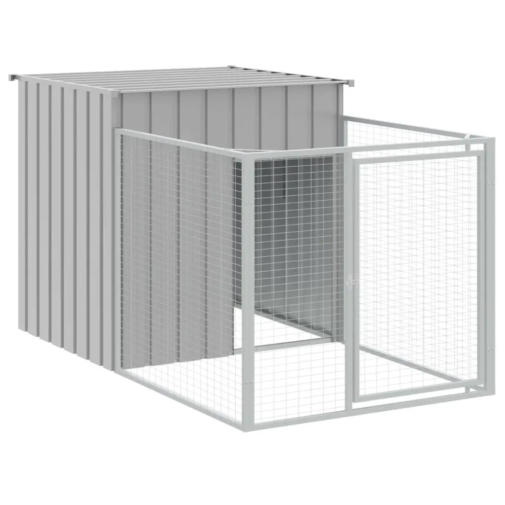 Dog House with Run Outdoor Pet Kennel Cage Enclosure 110 x 122 x 110 cm Grey Galvanised Steel