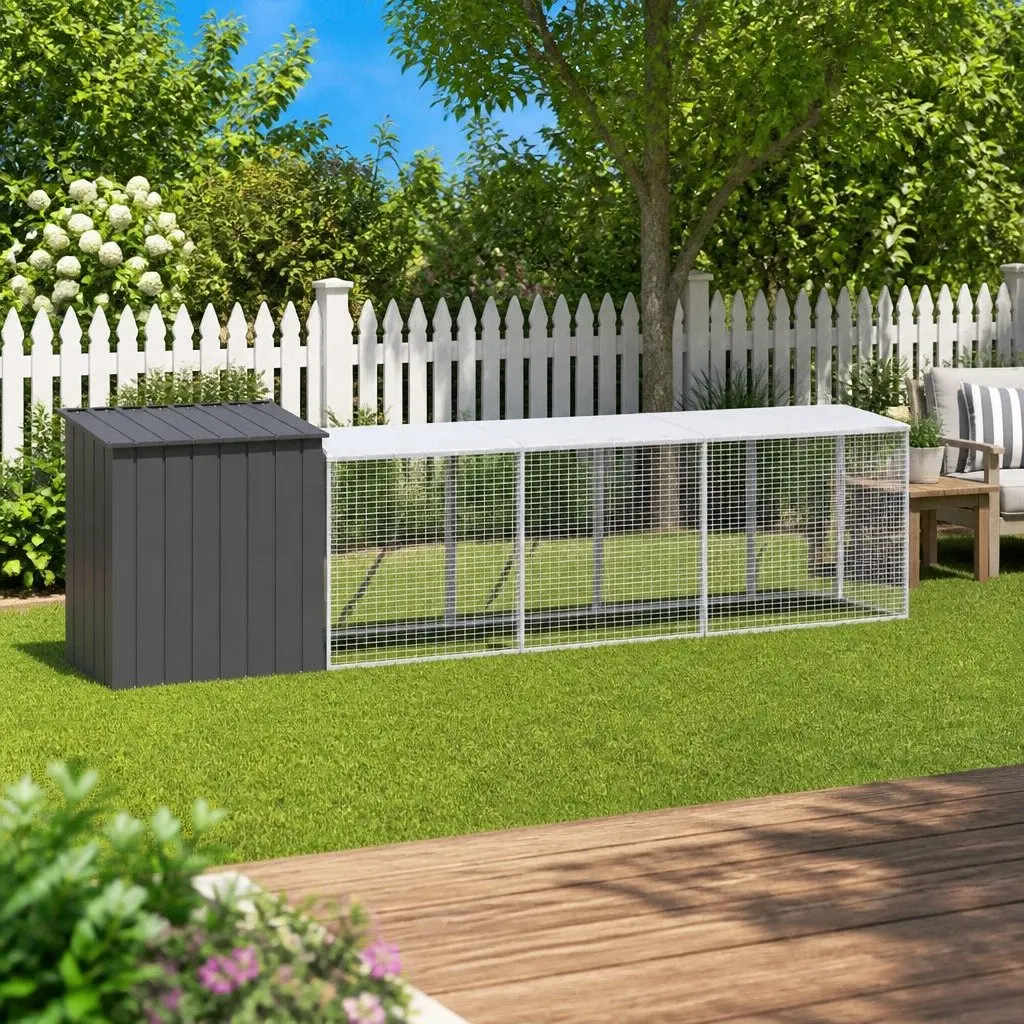 Chicken Cage with Run Anthracite Galvanised Steel Small Animal Habitat Coop