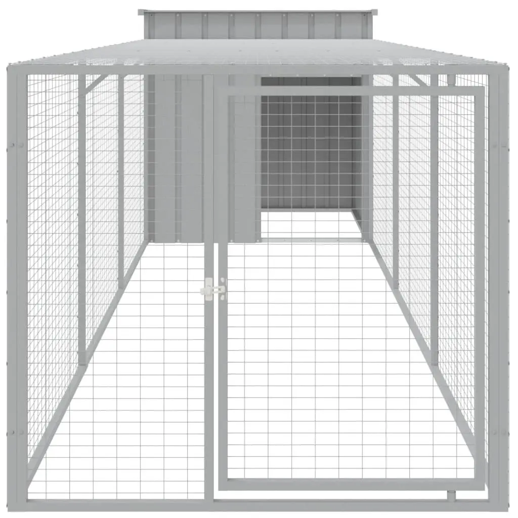 Chicken Cage with Run Small Animal Habitat Light Grey Galvanised Steel