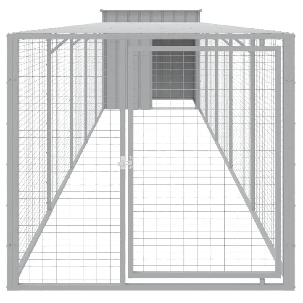 Chicken Cage with Run Small Animal Habitat Light Grey Galvanised Steel