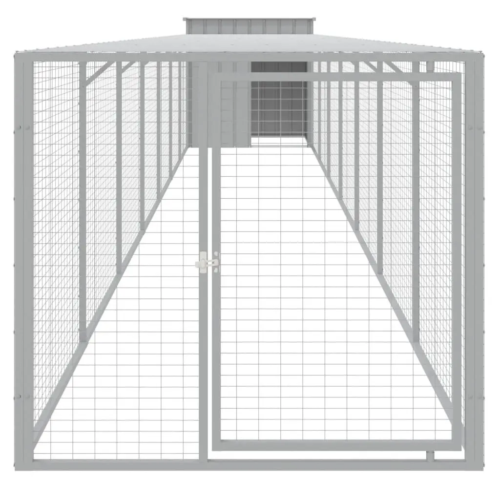 Chicken Cage with Run Galvanised Steel Coop 110x813x110 cm Grey