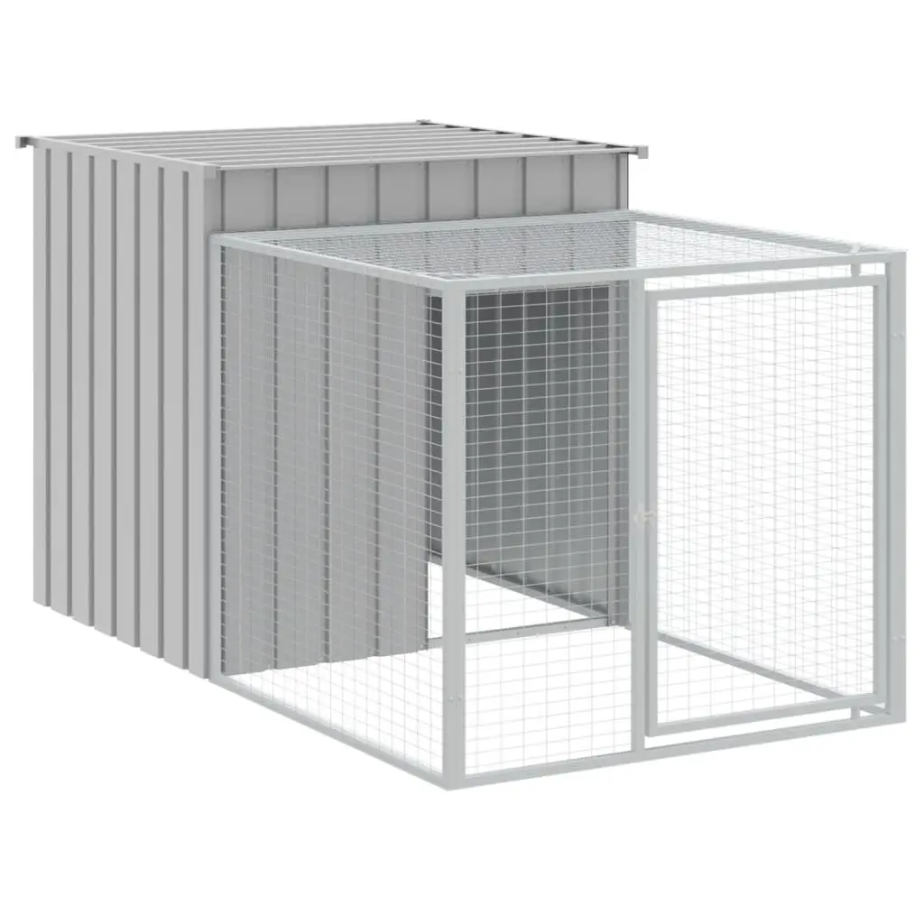 Chicken Cage with Run Small Animal Habitat Light Grey Galvanised Steel