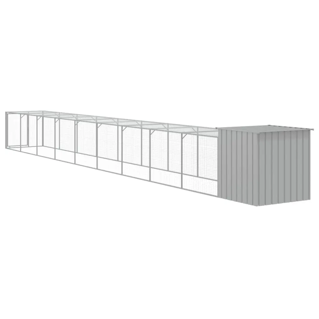 Chicken Cage with Run Small Animal Habitat Light Grey Galvanised Steel