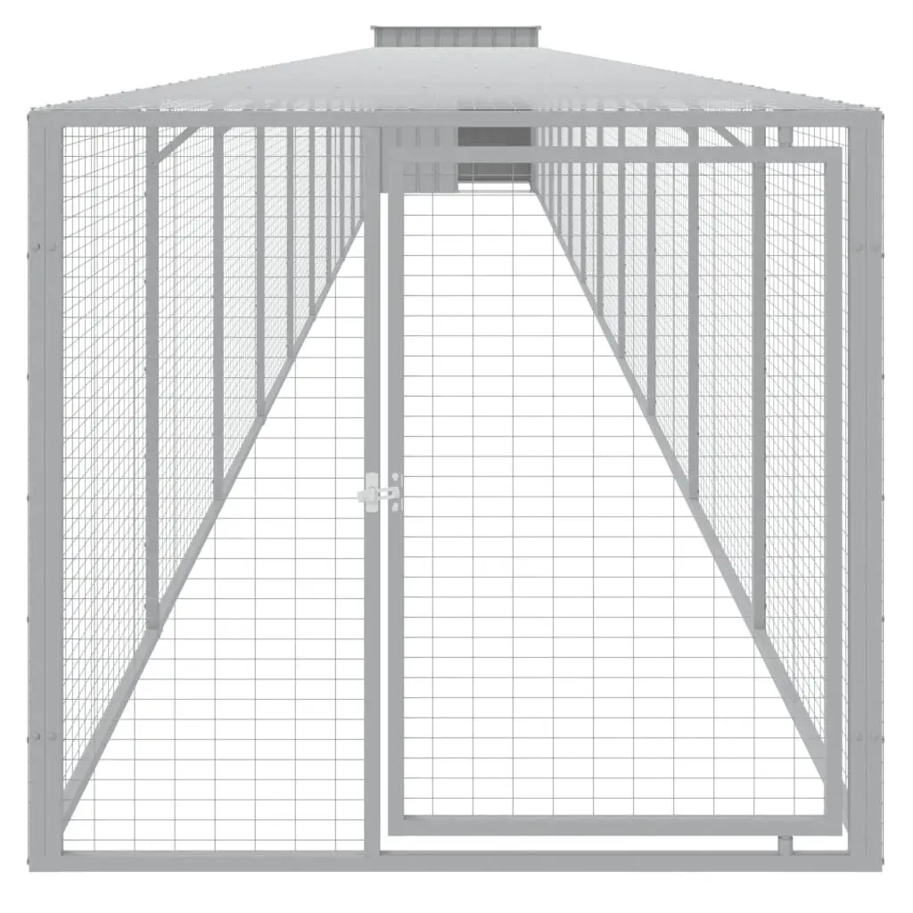 Chicken Cage with Run Grey 110x122x110 cm Galvanised Steel Coop Hen House