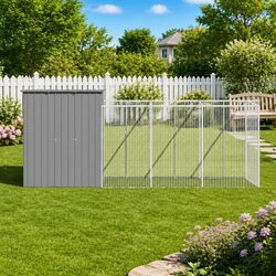 Comfortable Light Grey Dog House with Secure Run