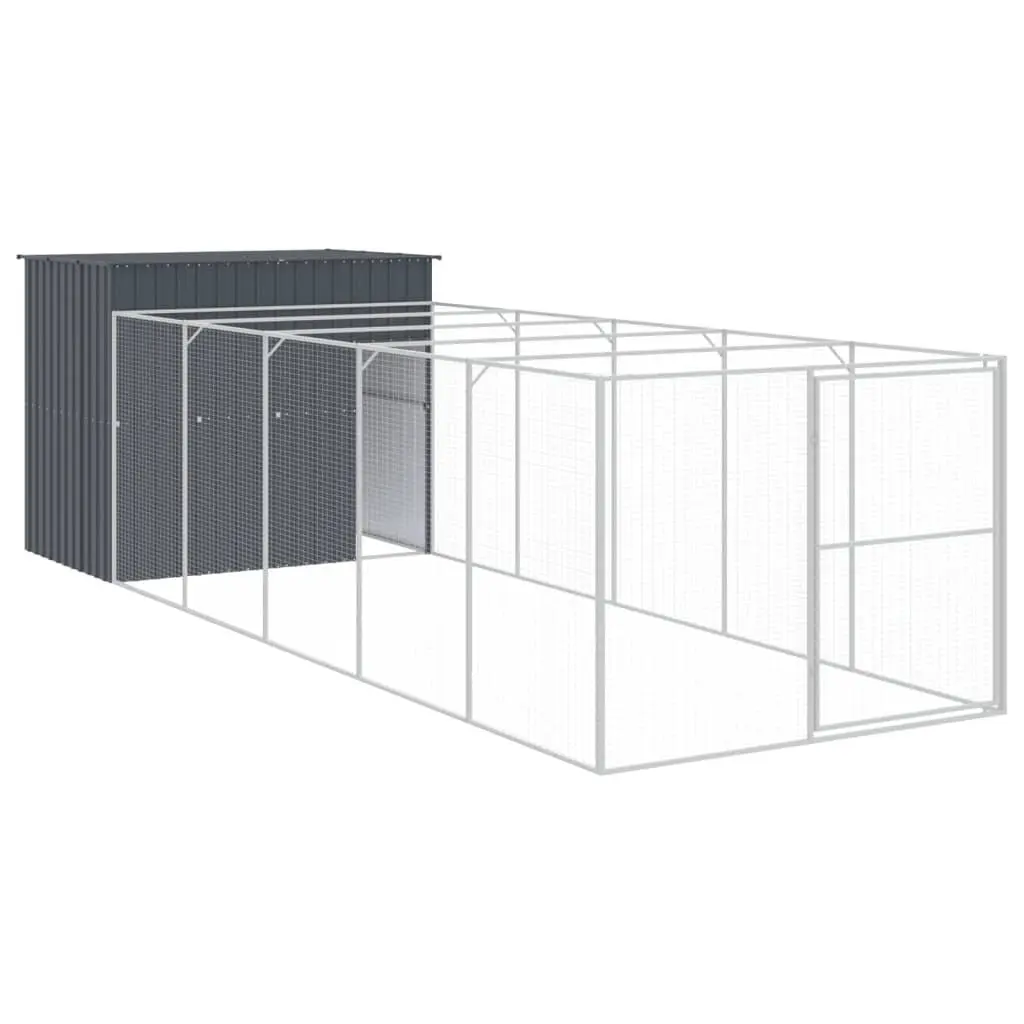 Dog House with Run Outdoor Pet Enclosure 214 x 661 x 181 cm Anthracite Galvanised Steel