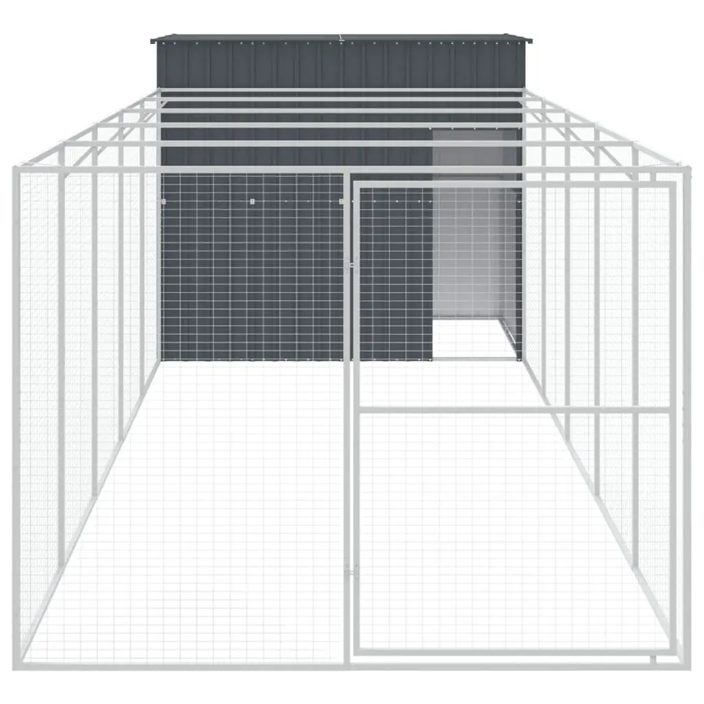 Dog House with Run Outdoor Pet Enclosure 214 x 661 x 181 cm Anthracite Galvanised Steel