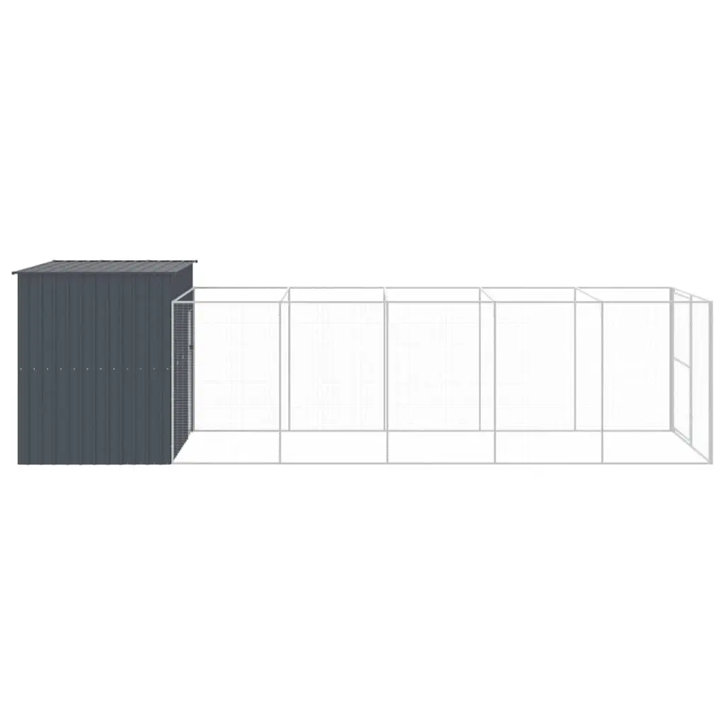 Dog House with Run Outdoor Pet Enclosure 214 x 661 x 181 cm Anthracite Galvanised Steel