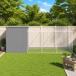 Comfortable and Safe Light Grey Dog House with Run