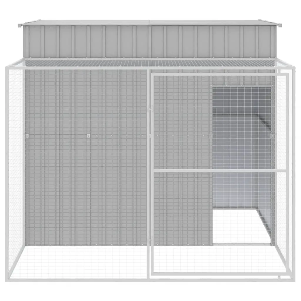 Dog House with Run Outdoor Pet Kennel Light Grey Galvanised Steel 214 x 253 x 181 cm