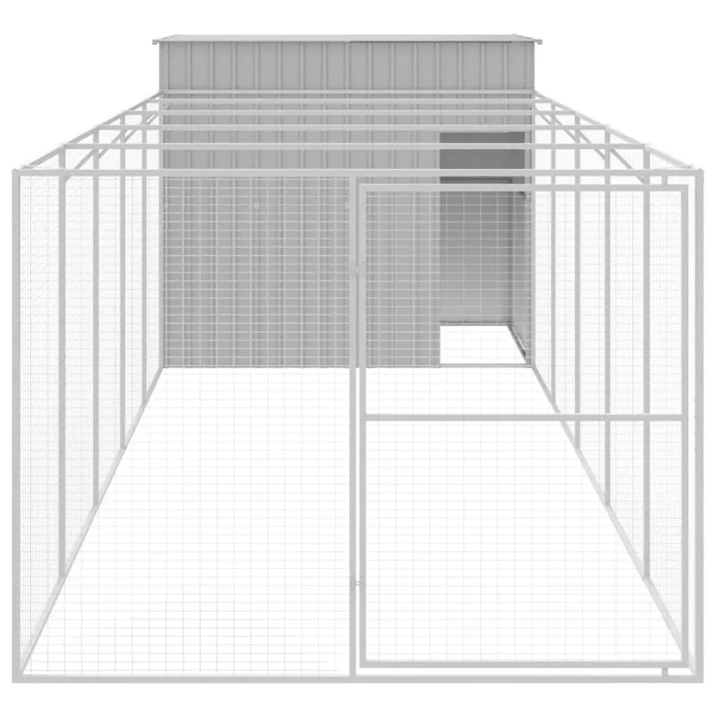 Dog House with Run Outdoor Pet Enclosure Large Galvanised Steel Grey